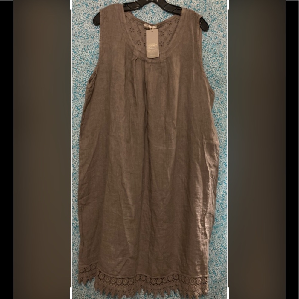 Bellambra Pure Linen Dress w/ accent crochet & eyelet, Size: 2X
